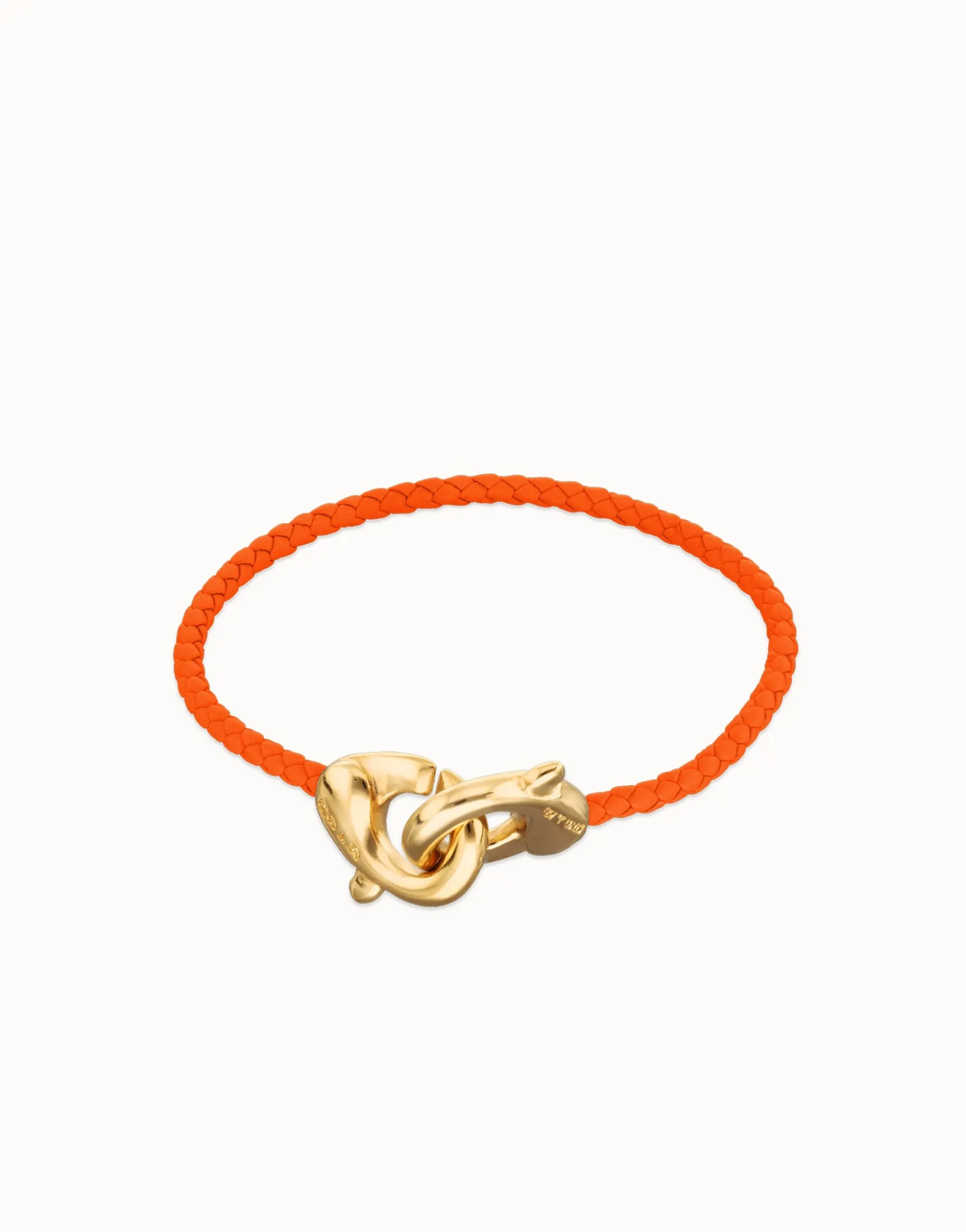 Orange leather bracelet with interlocking carabiner
