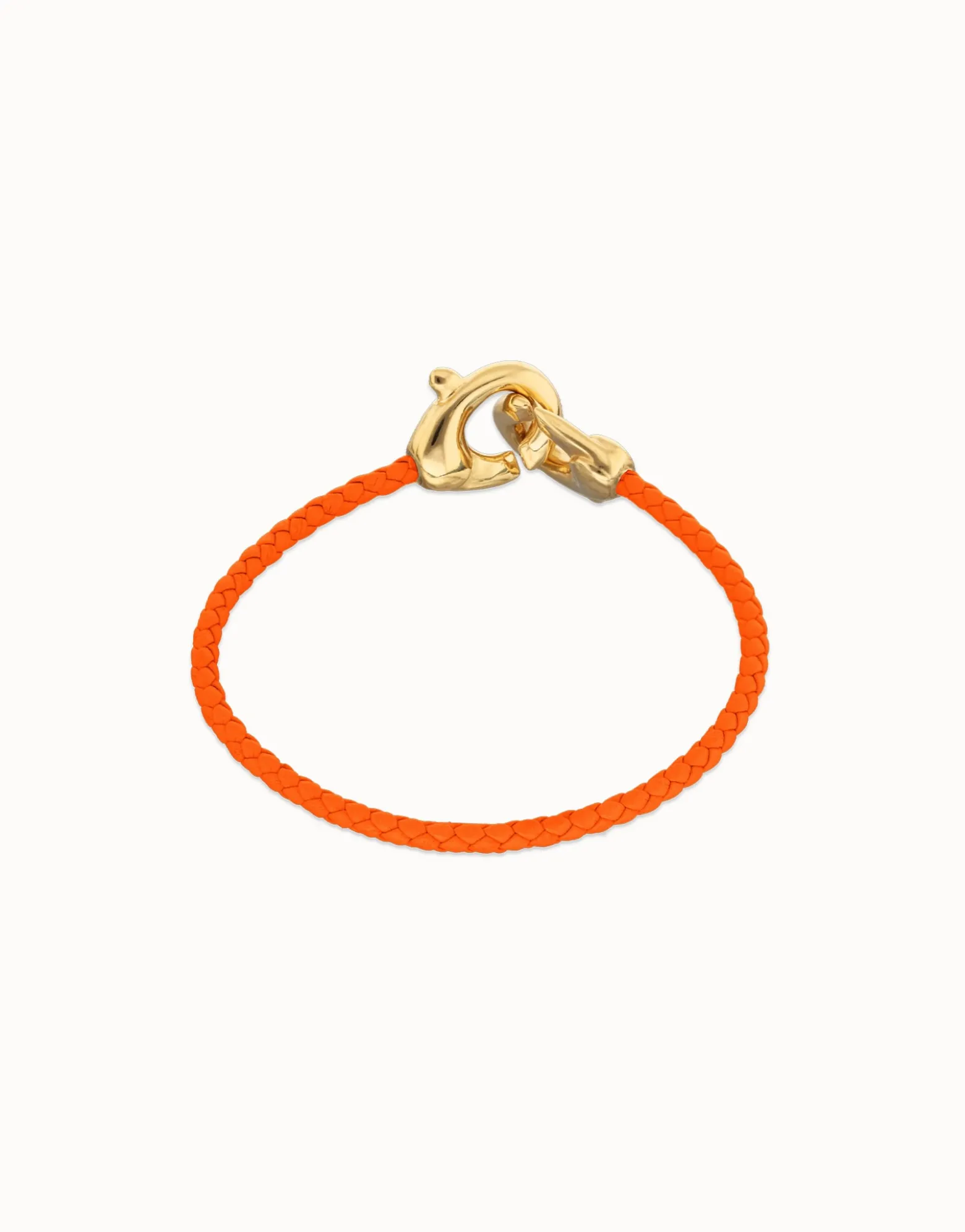 Orange leather bracelet with interlocking carabiner