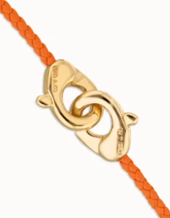 Orange leather bracelet with interlocking carabiner