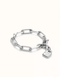 Paper clip link bracelet with padlock