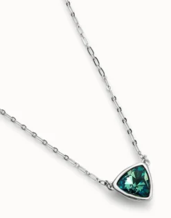 Pendant chain link necklace with green crystal