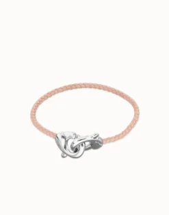 Pink leather bracelet with interlocking carabiner