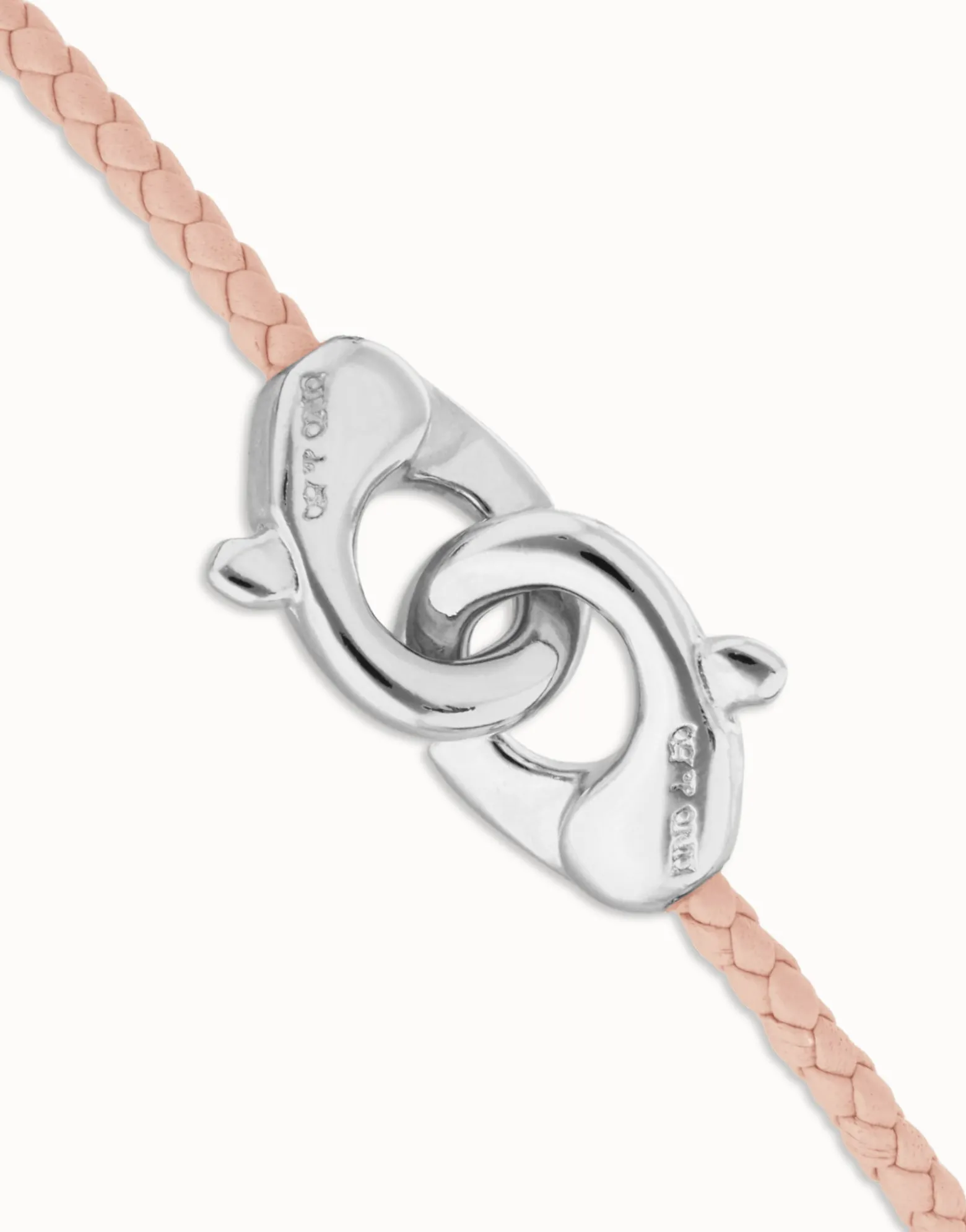 Pink leather bracelet with interlocking carabiner
