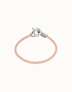 Pink leather bracelet with interlocking carabiner