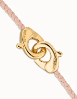 Pink leather bracelet with interlaced carabiner