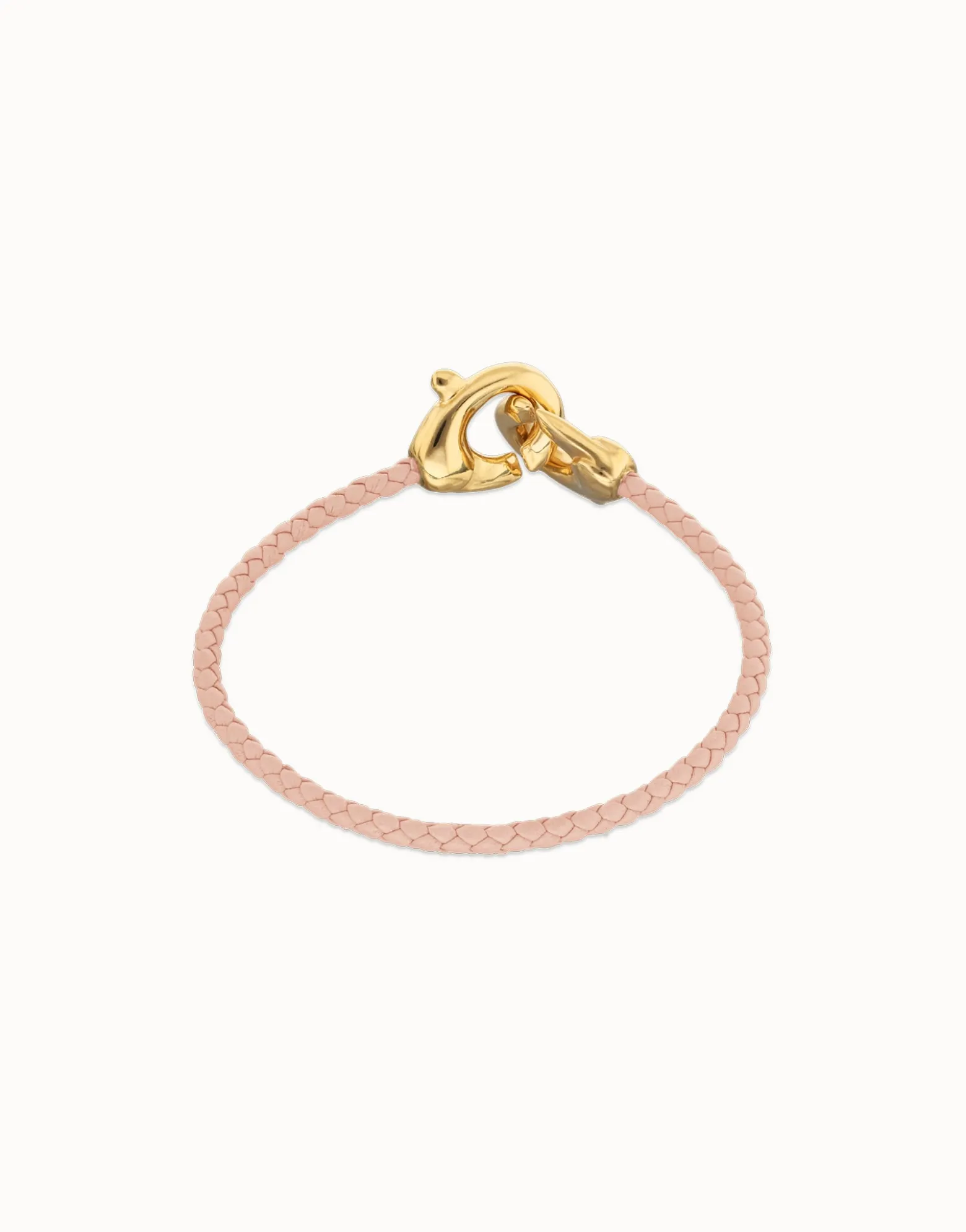 Pink leather bracelet with interlaced carabiner