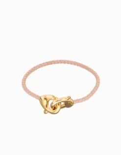 Pink leather bracelet with interlaced carabiner