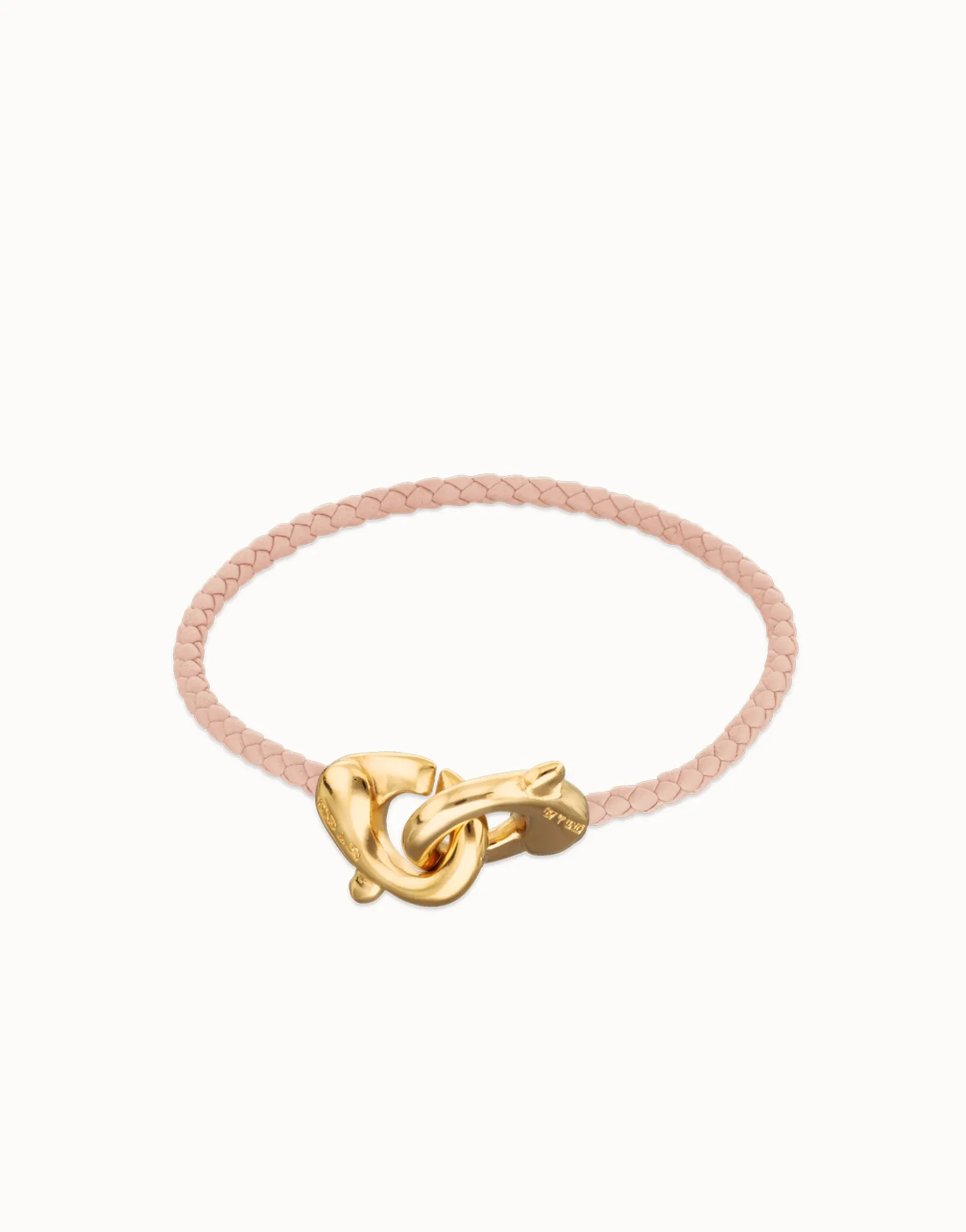 Pink leather bracelet with interlaced carabiner