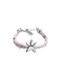 Pink silk thread and metal bracelet with starfish