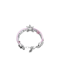 Pink silk thread and metal bracelet with starfish