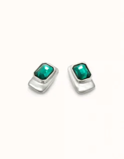 Rectangular-shaped earrings with green crystal