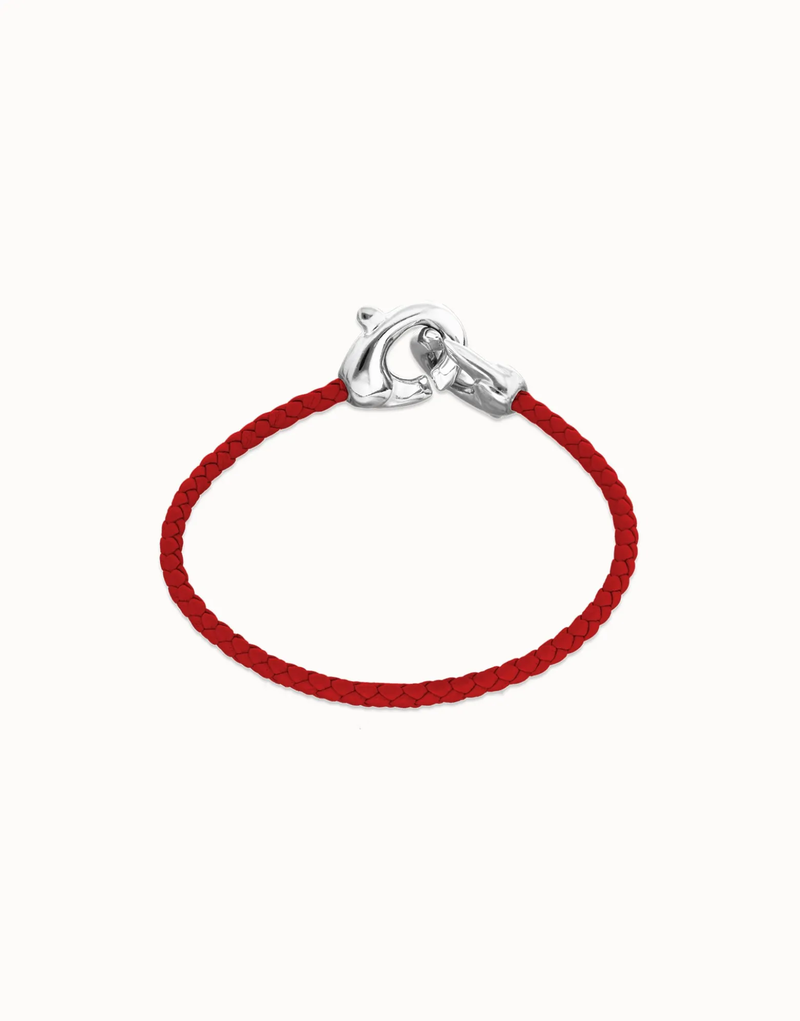 Red leather bracelet with interlocking carabiner