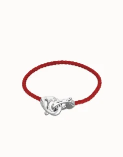 Red leather bracelet with interlocking carabiner