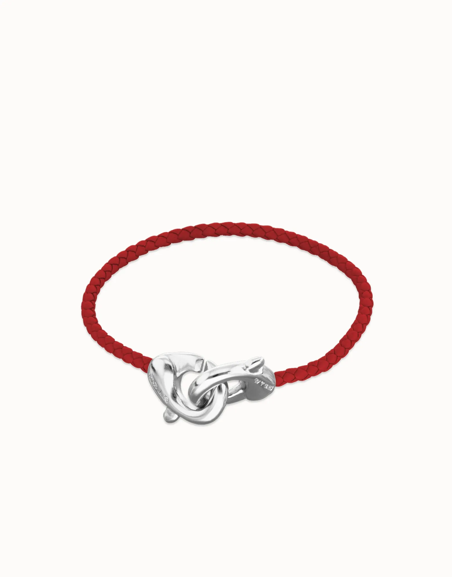 Red leather bracelet with interlocking carabiner