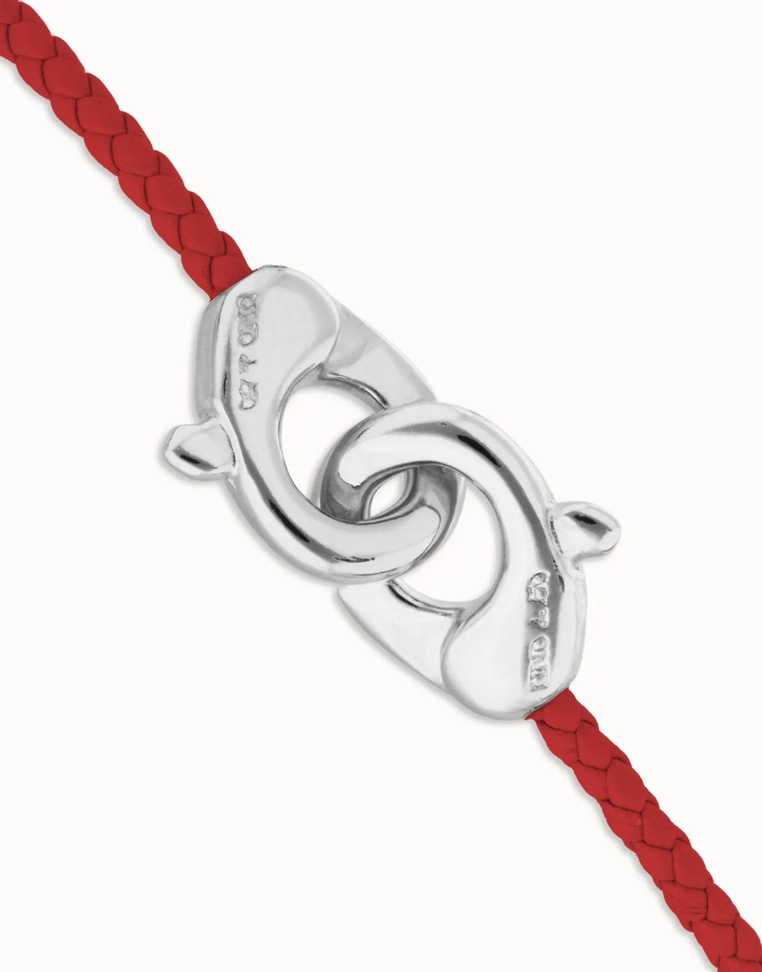 Red leather bracelet with interlocking carabiner