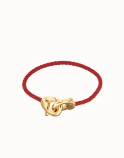 Red leather bracelet with interlocking carabiner