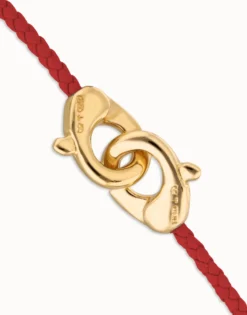 Red leather bracelet with interlocking carabiner