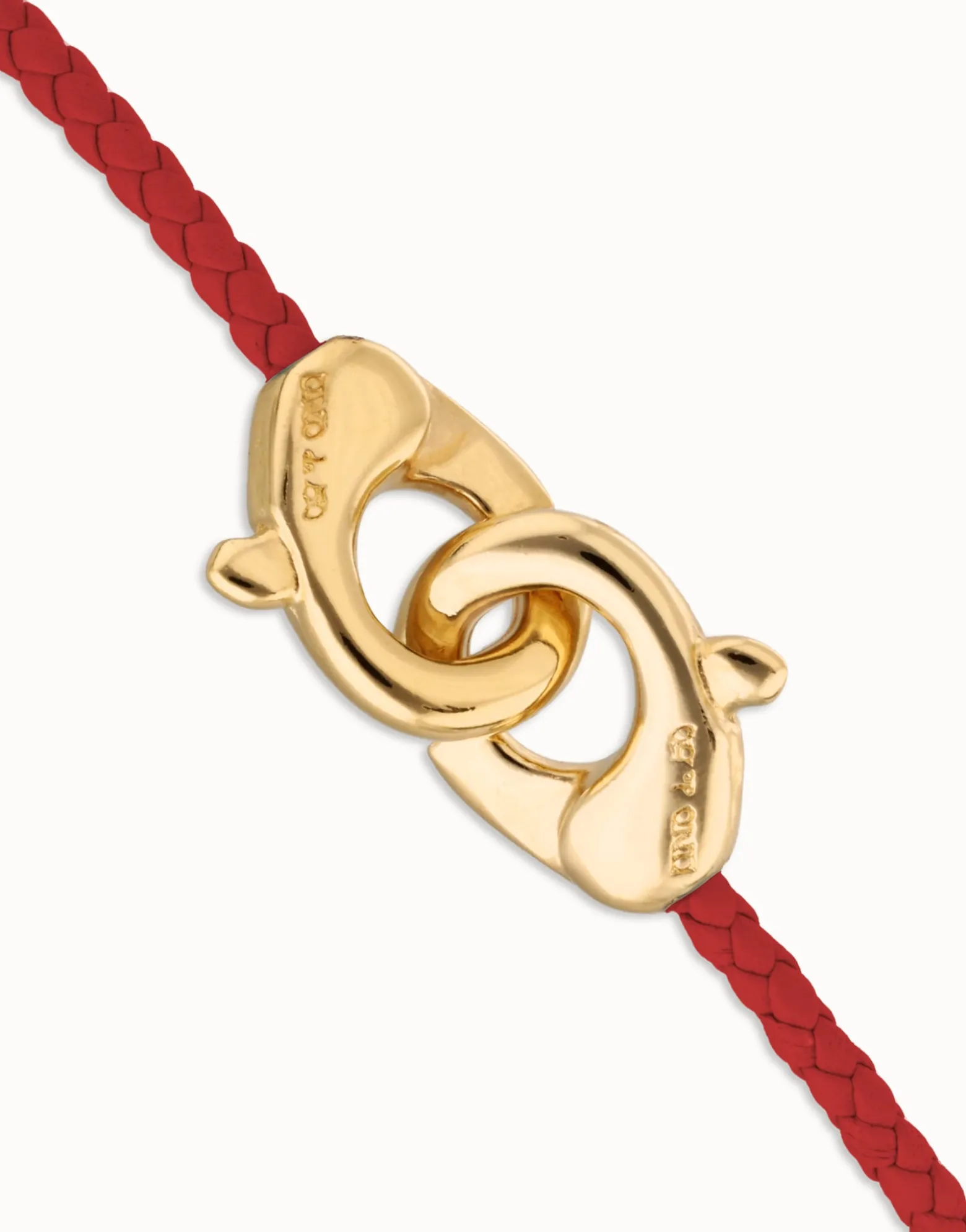 Red leather bracelet with interlocking carabiner