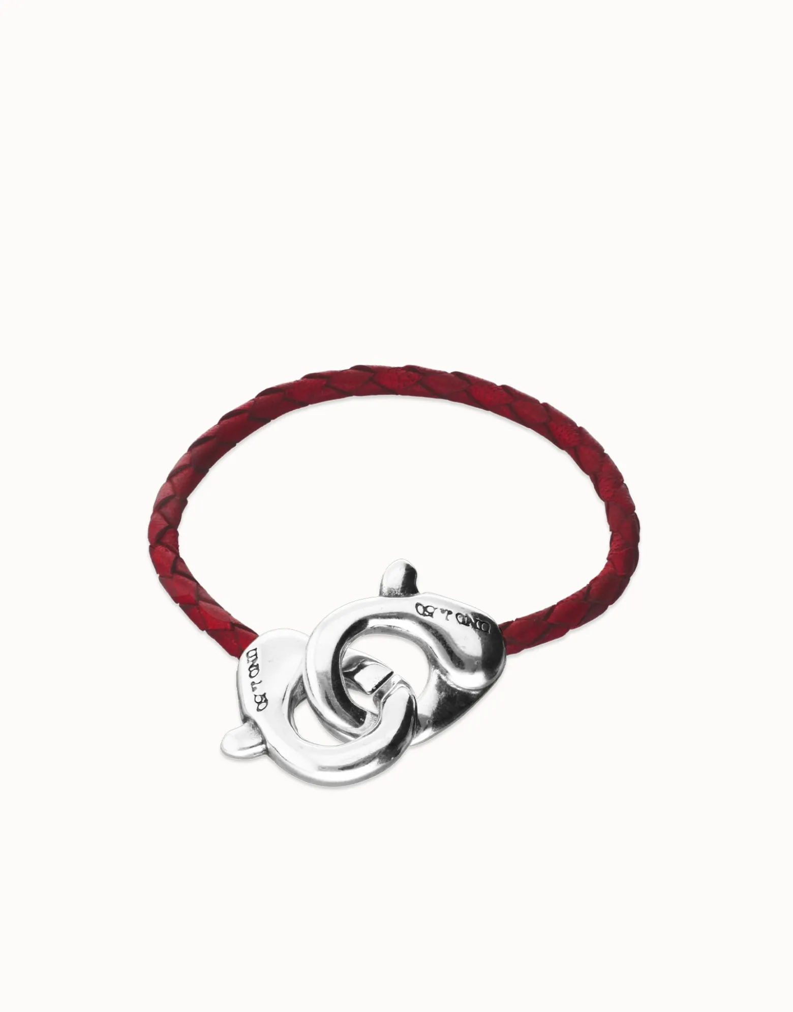 Red leather bracelet with interlocking carabiner