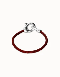 Red leather bracelet with interlocking carabiner
