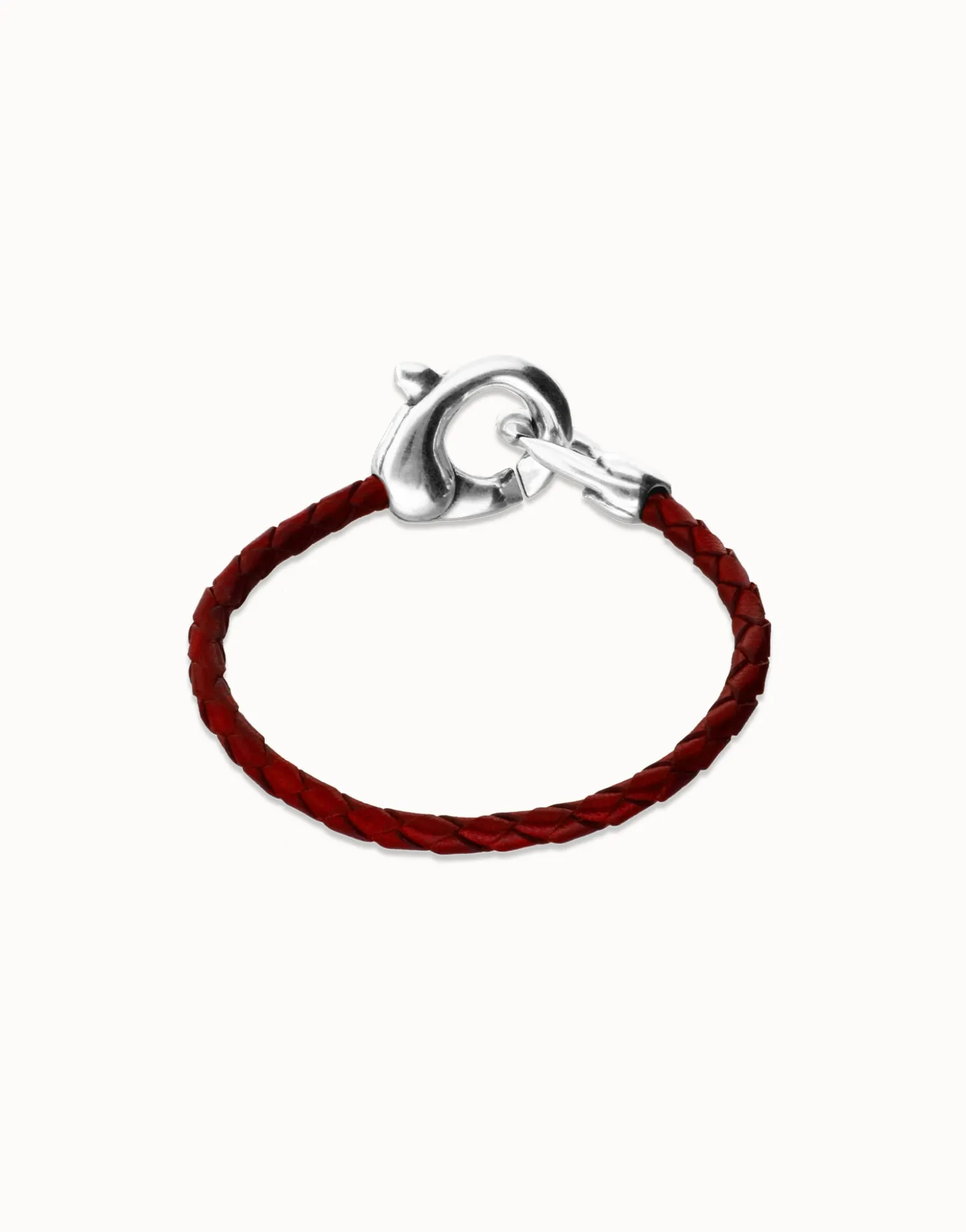 Red leather bracelet with interlocking carabiner