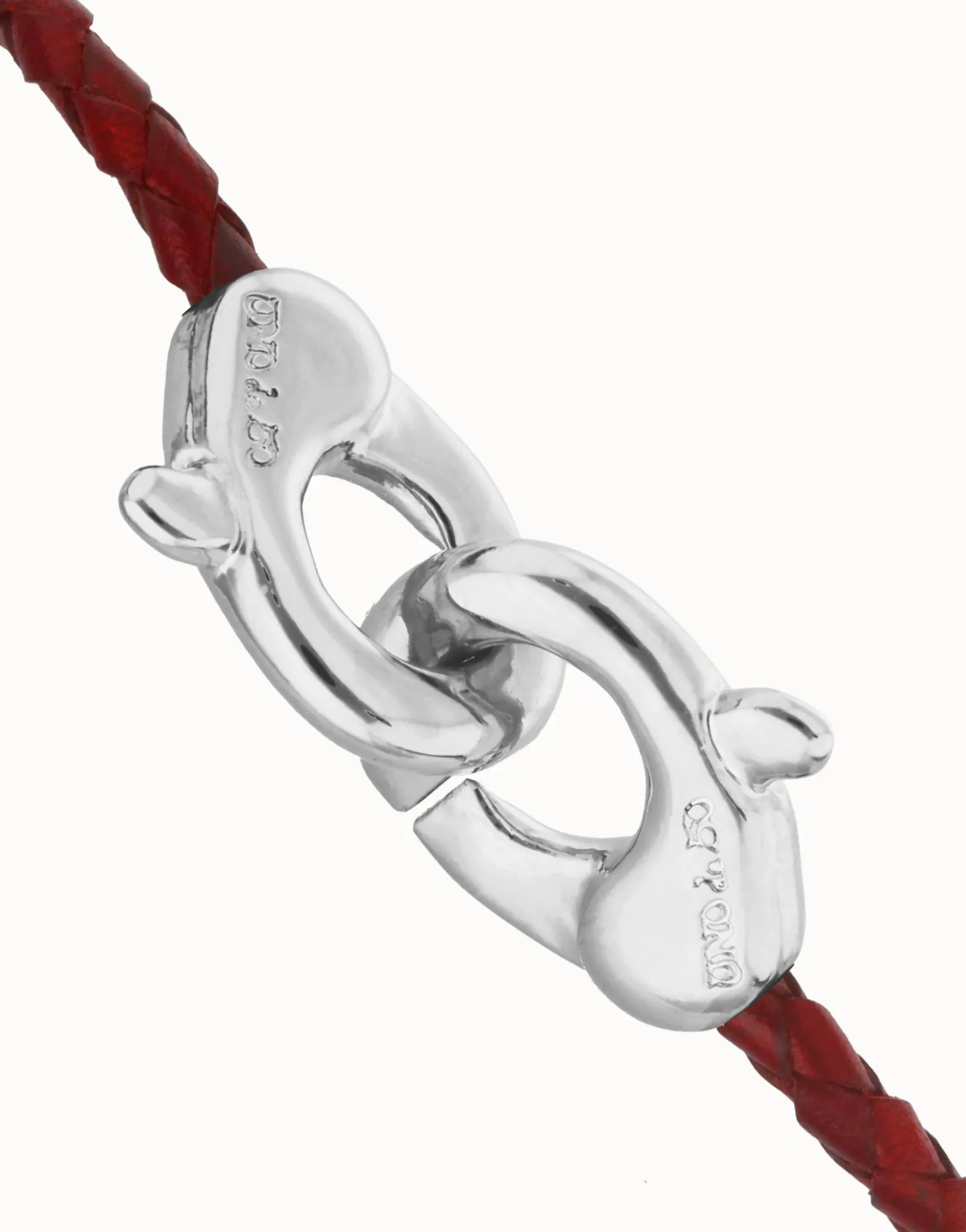 Red leather bracelet with interlocking carabiner