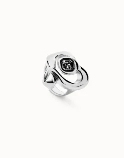 Ring with heart and central black crystal