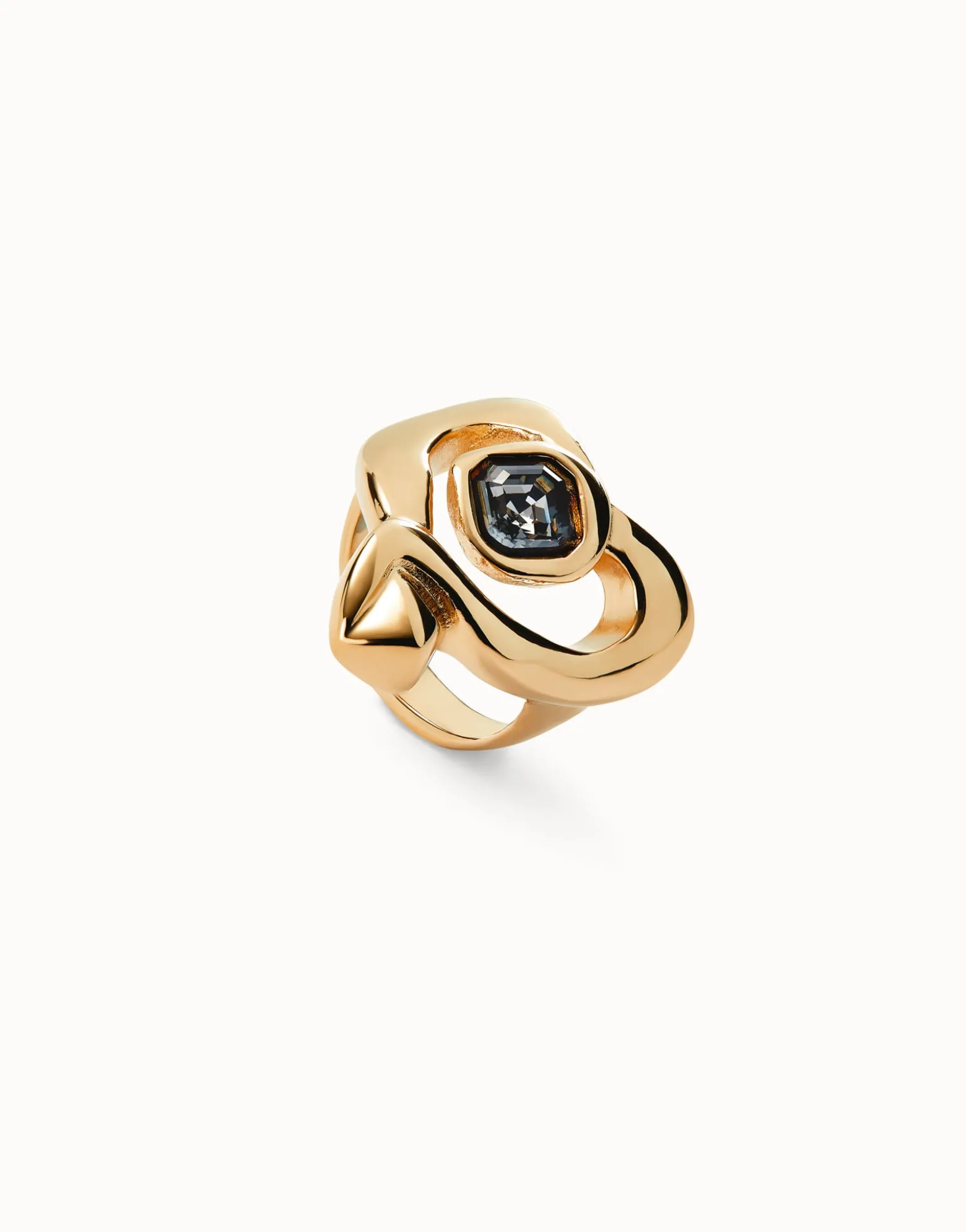 Ring with heart and central black crystal