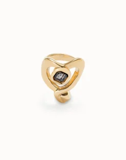 Ring with heart and central black crystal