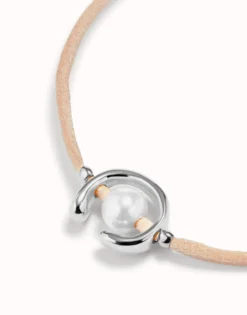 Salmon cord bracelet with a pearl