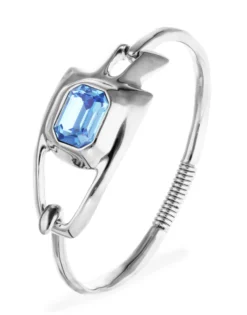 Semi-rigid bracelet with blue faceted crystal