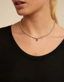 Short beaded chain charm necklace