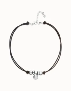 Short leather necklace with three spheres