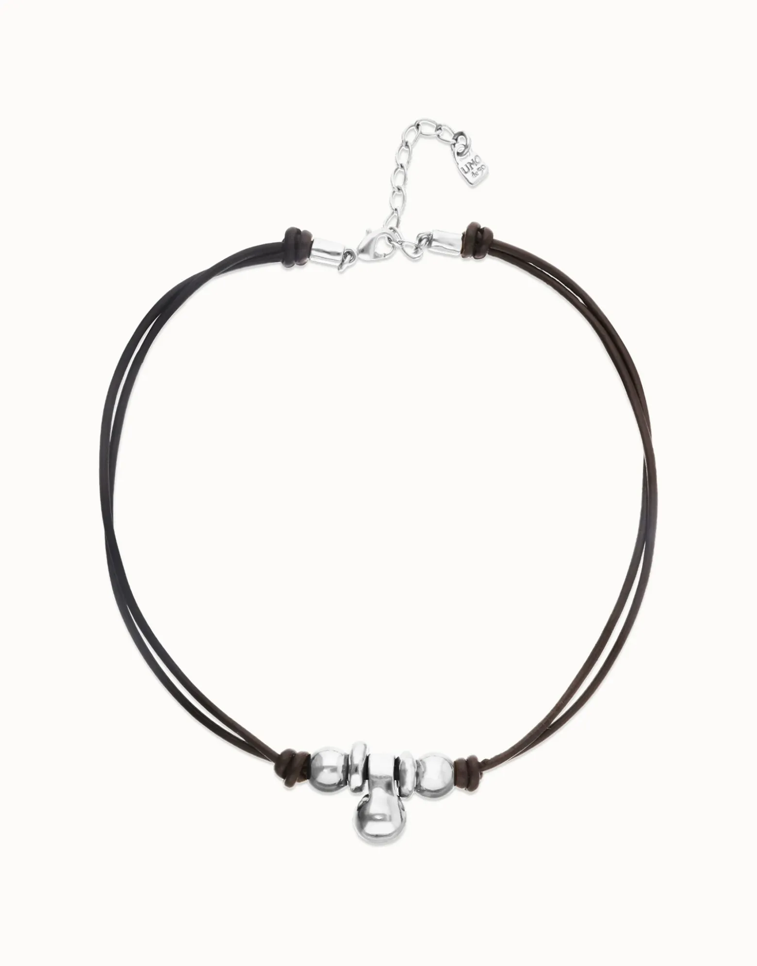 Short leather necklace with three spheres