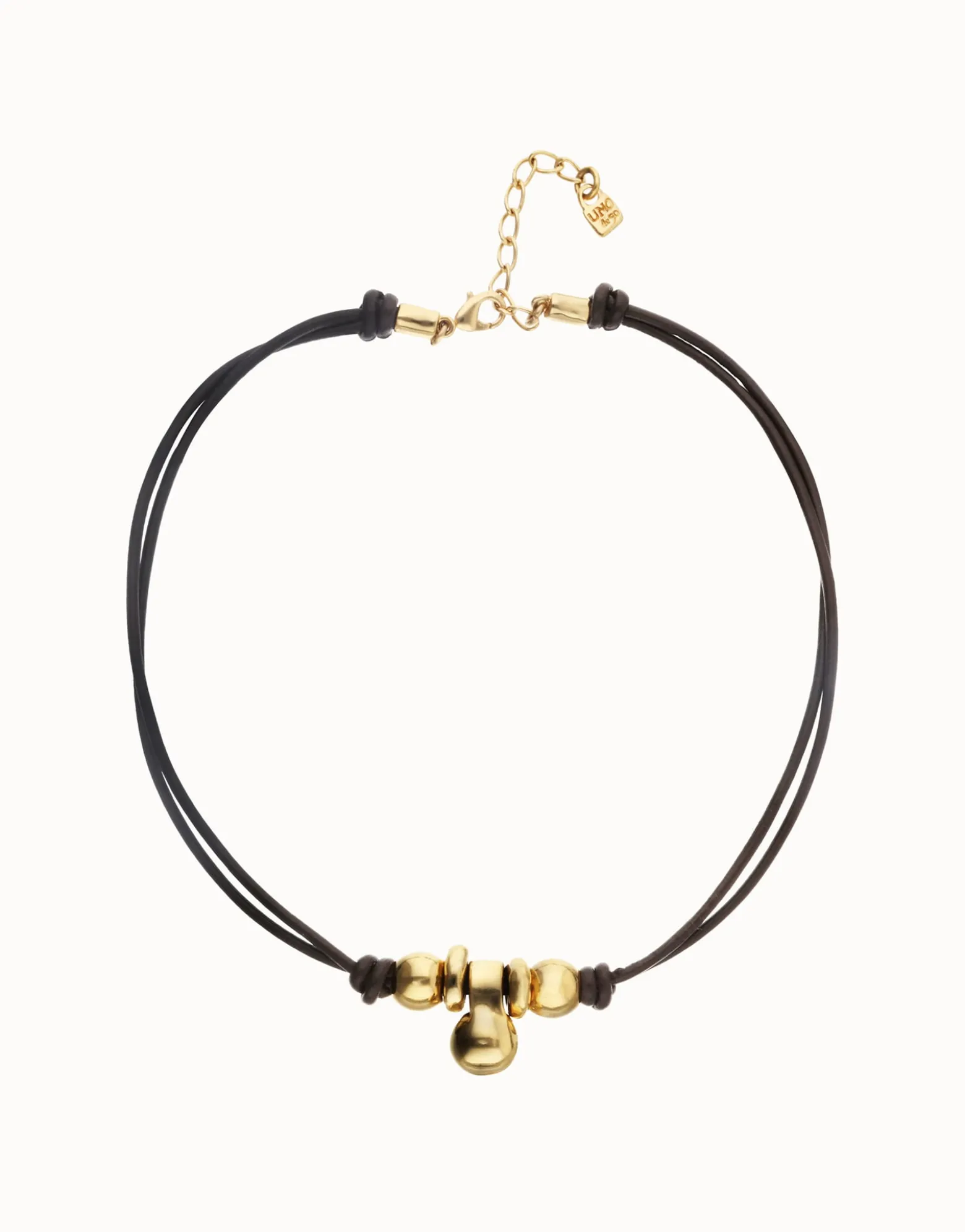 Short leather necklace with three spheres