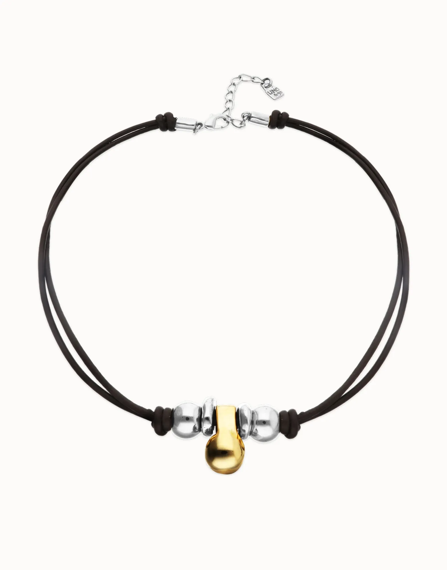 Short leather necklace with three spheres