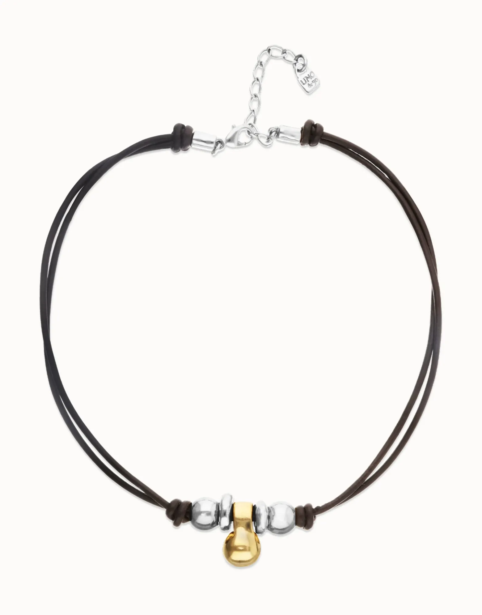 Short leather necklace with three spheres
