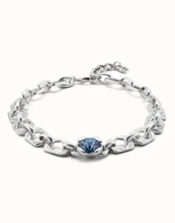 Short link chain necklace with large blue crystal