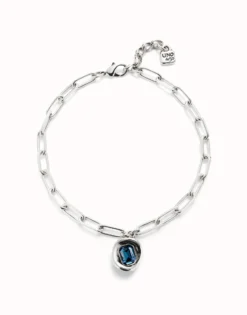 Short link chain pendant necklace blue crystal