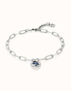 Short link chain pendant necklace blue crystal