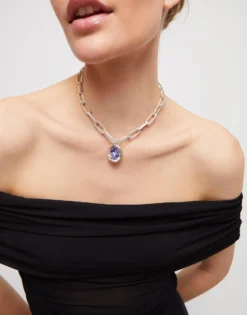 Short link chain pendant necklace purple crystal