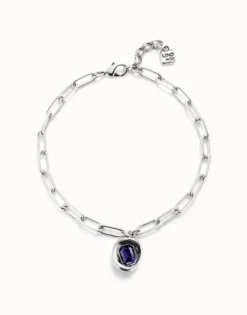 Short link chain pendant necklace purple crystal
