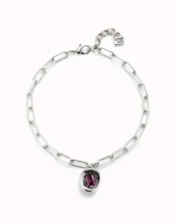 Short link chain pendant necklace pink crystal