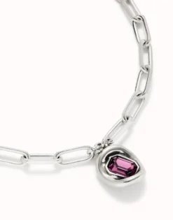 Short link chain pendant necklace pink crystal