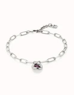 Short link chain pendant necklace pink crystal