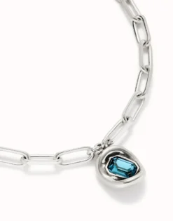 Short link chain pendant necklace sky-blue crystal