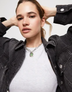 Short link chain pendant necklace turquoise crystal