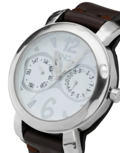 Sterling silver-plated leather and metal watch for men