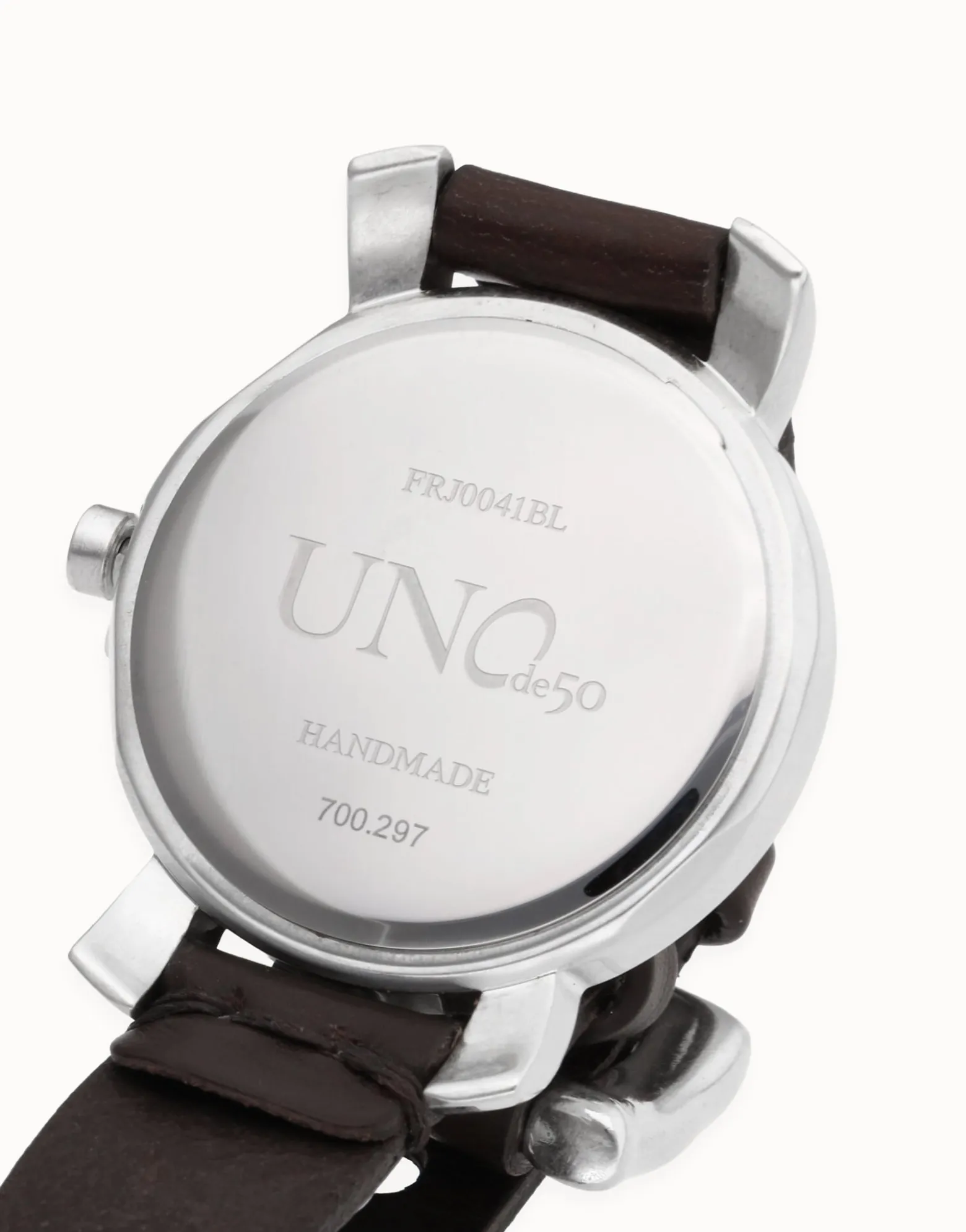 Sterling silver-plated leather and metal watch for men