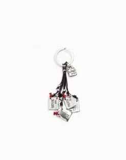 Sterling silver-plated message key-ring with leather details